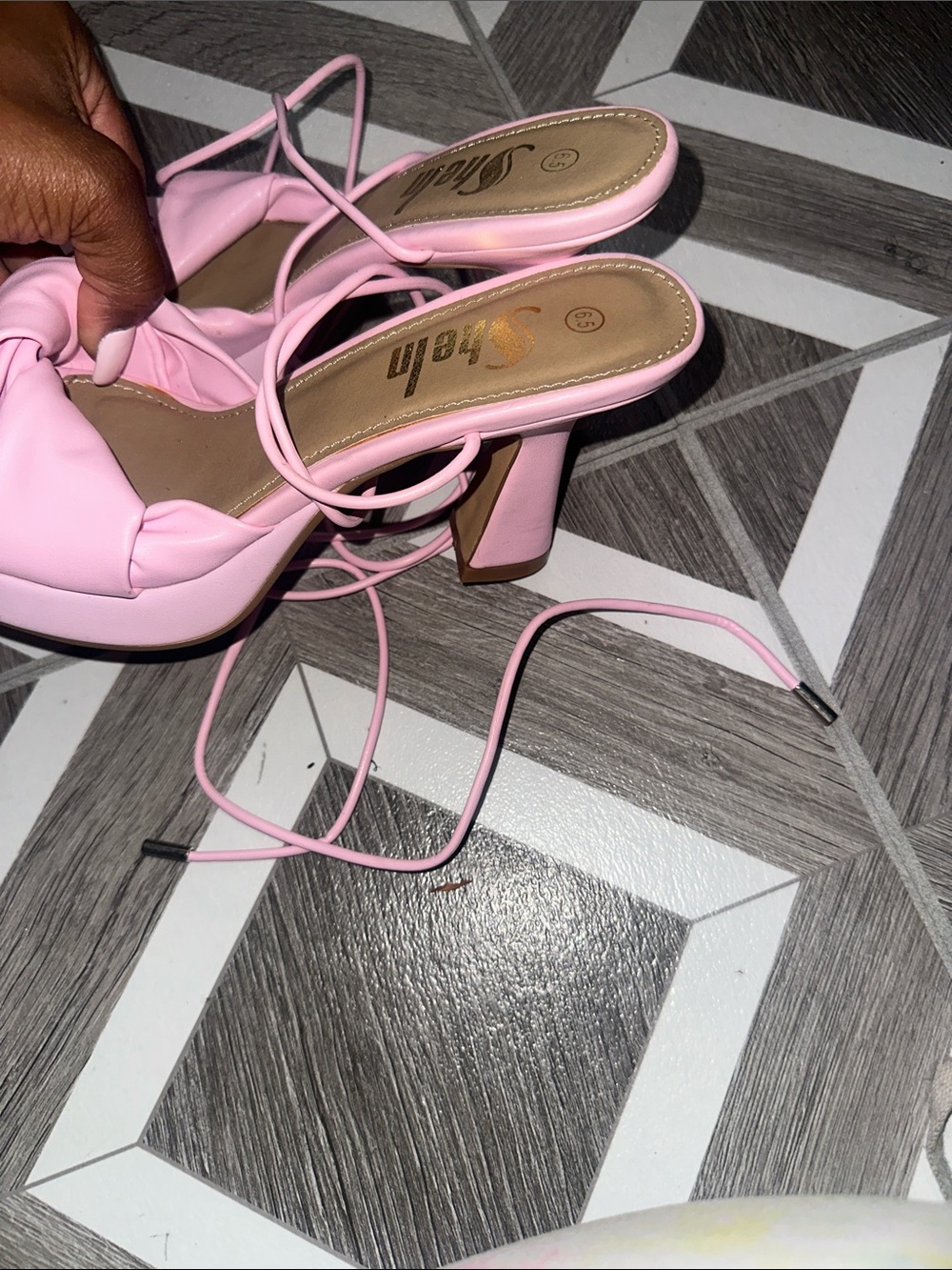 SHEIN Bubblegum Pink Knotted Lace-Up Block Heel Sandal - Picture 2 of 4